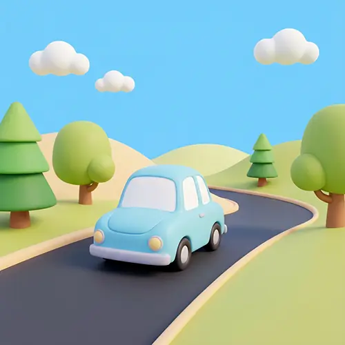 A car driving on a scenic open road
