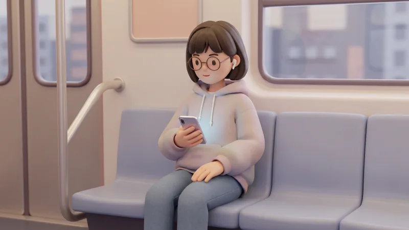 Student studying Chinese on her phone during a commute