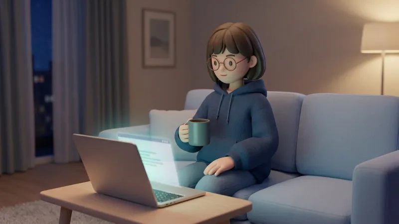 Student studying Mandarin at home in the evening